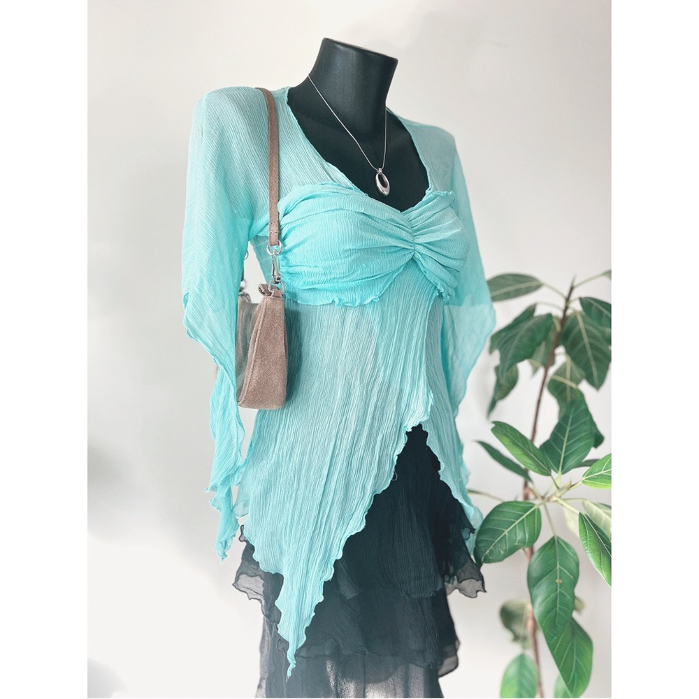 2004 Vintage WD.NY | 100% Silk Ruffle Low Rise Midi Skirt